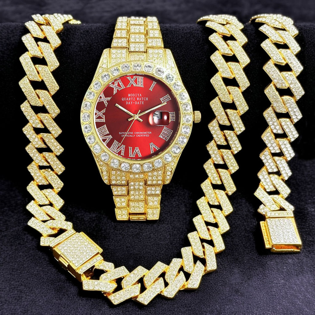 Diamond Chain, Watch, and Bracelet Set