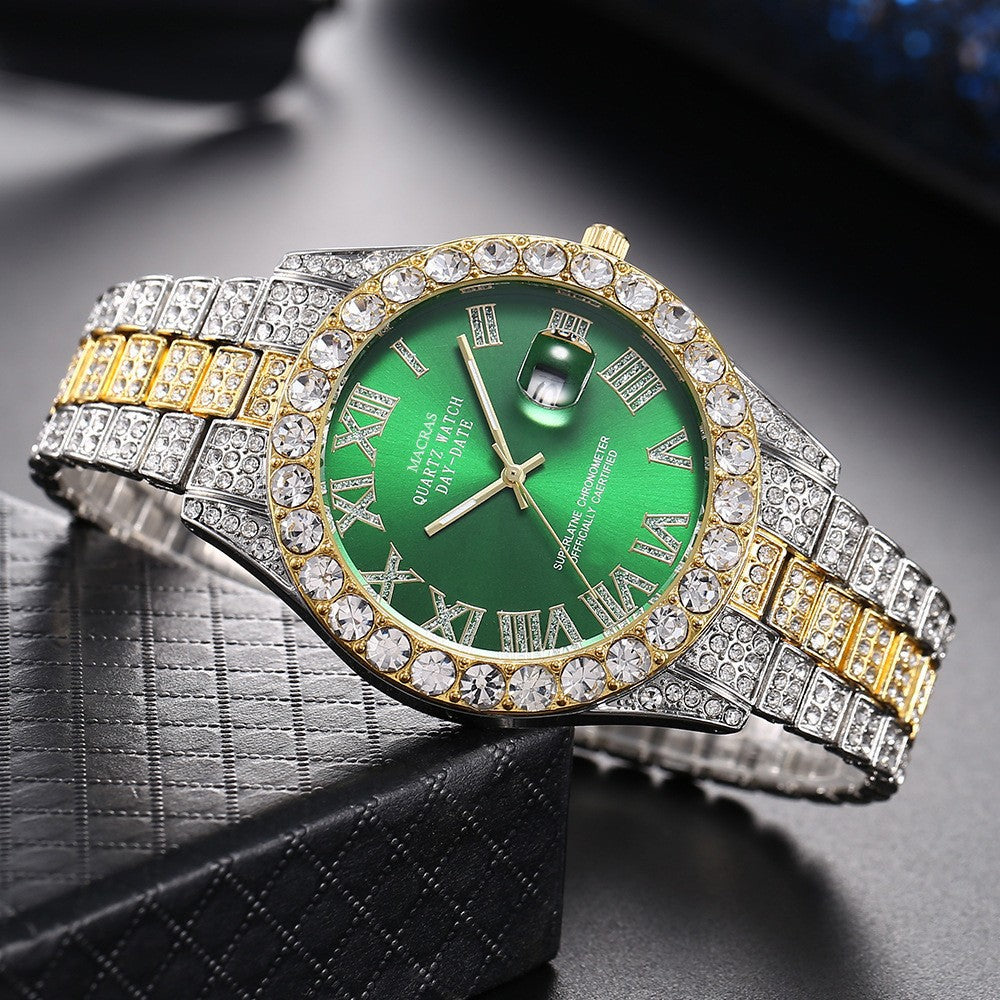 Men's Diamond Roman Numerals Steel Band Watch