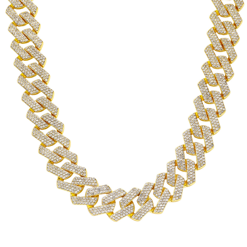 Rhombus Cuban Chain Necklace with Rhinestones