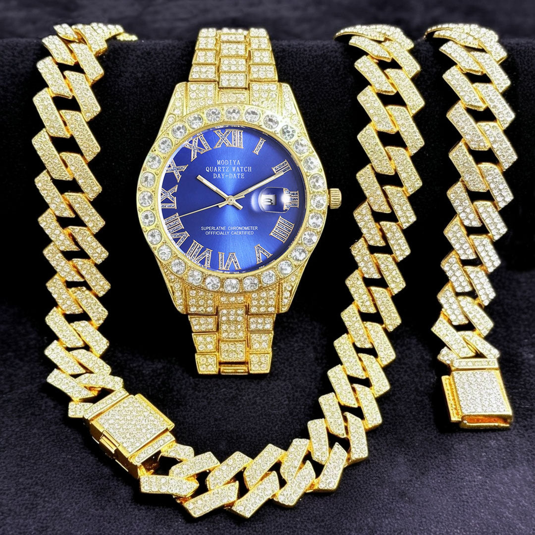 Diamond Chain, Watch, and Bracelet Set