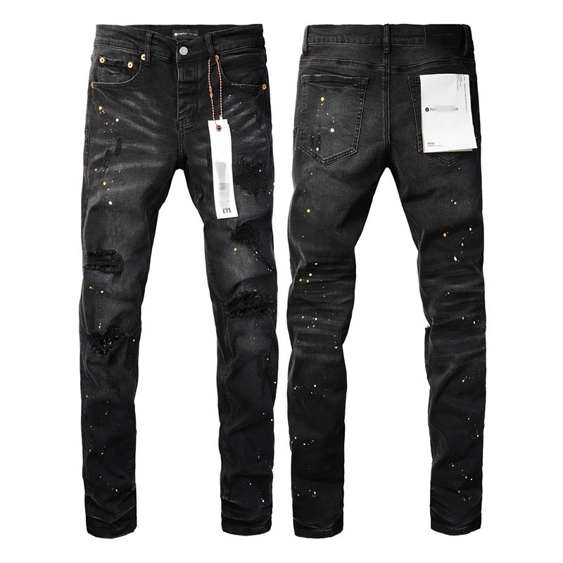 purple ripped patch jeans