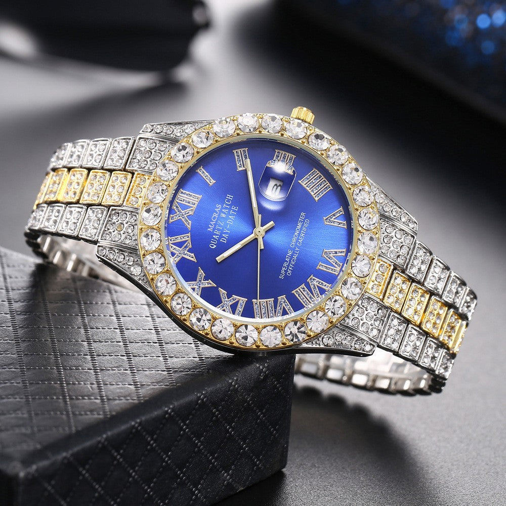 Men's Diamond Roman Numerals Steel Band Watch