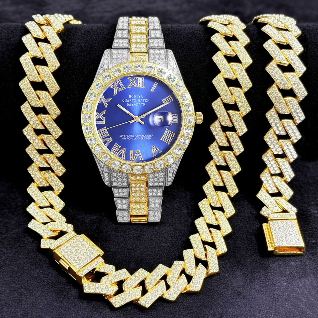 Diamond Chain, Watch, and Bracelet Set