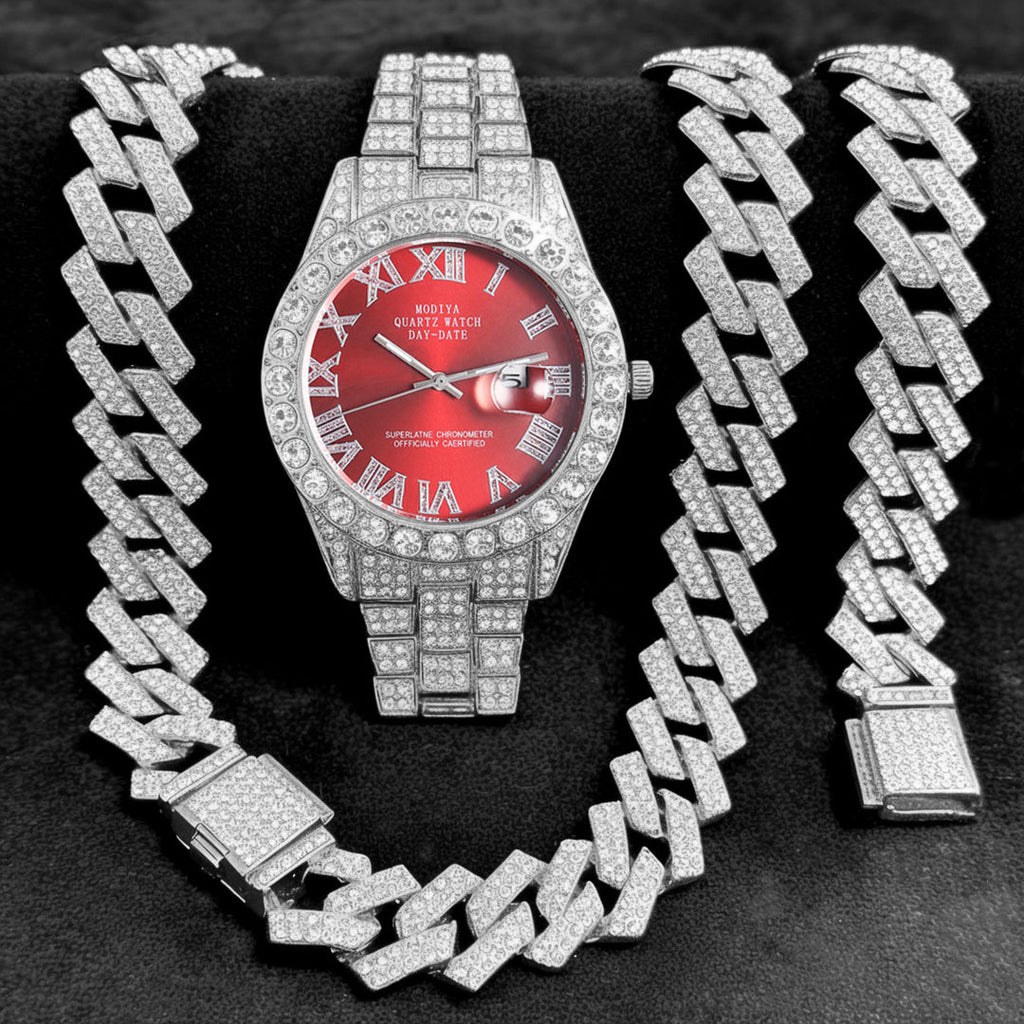 Diamond Chain, Watch, and Bracelet Set