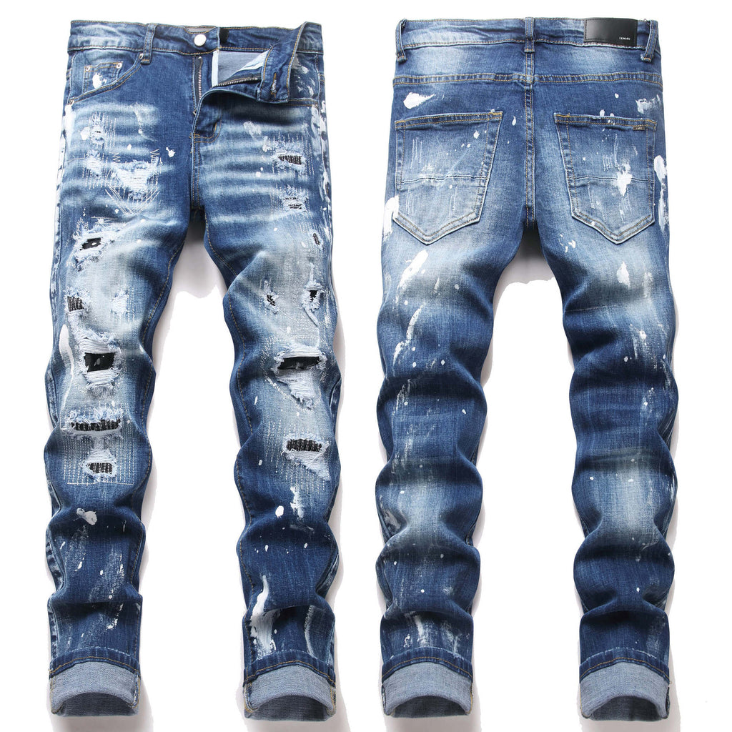 Ripped Elastic Denim Jeans