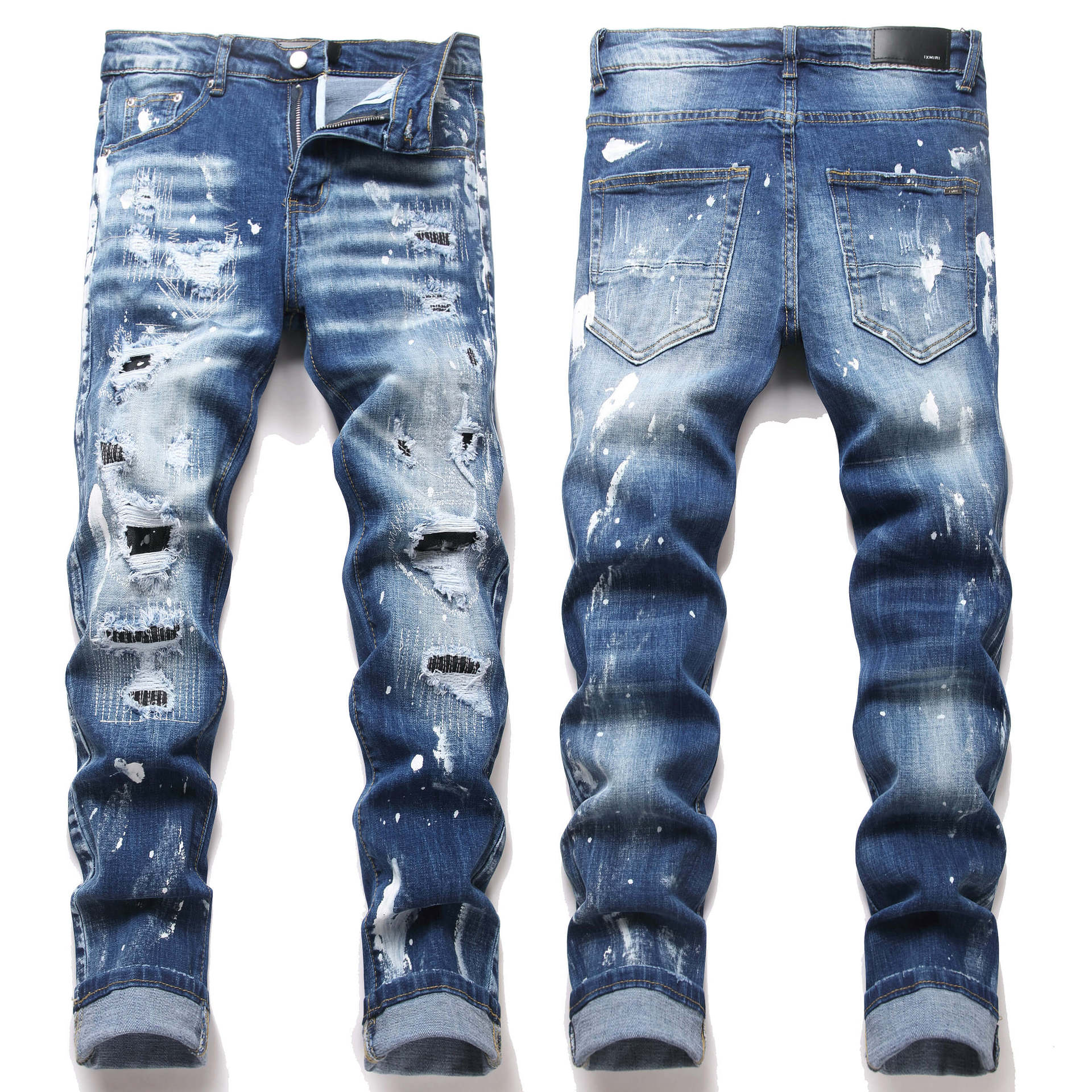 Ripped Elastic Denim Jeans