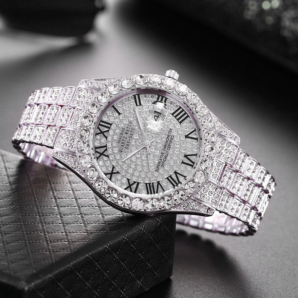Men's Diamond Roman Numerals Steel Band Watch