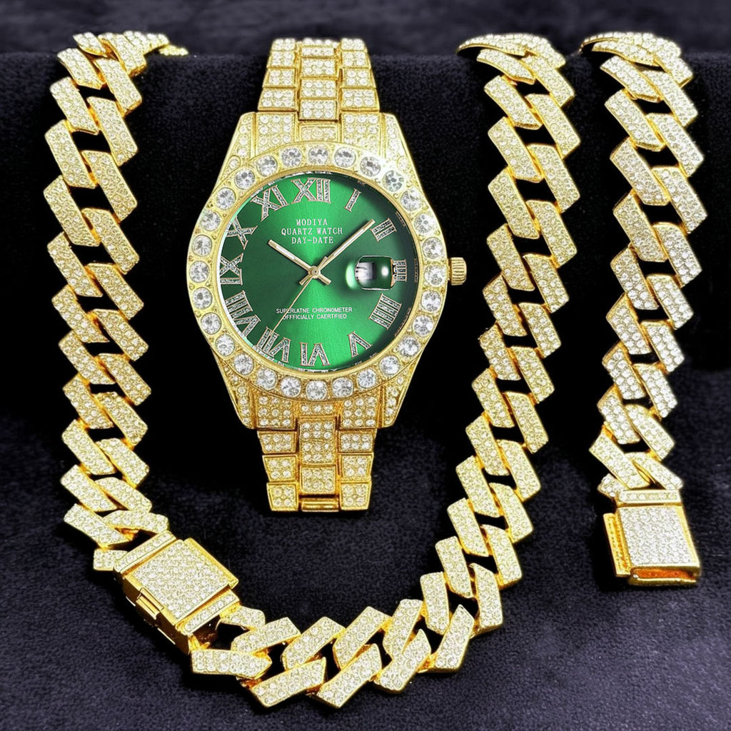 Diamond Chain, Watch, and Bracelet Set