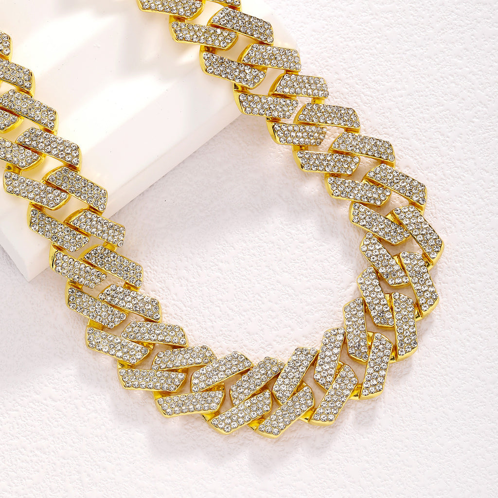 Rhombus Cuban Chain Necklace with Rhinestones