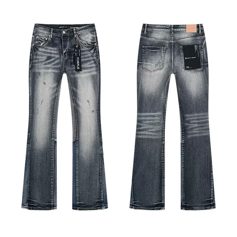 purple ripped patch jeans