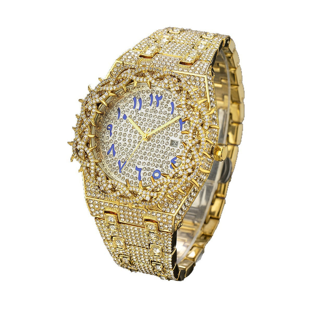 14k gold watch with personalized mesh design
