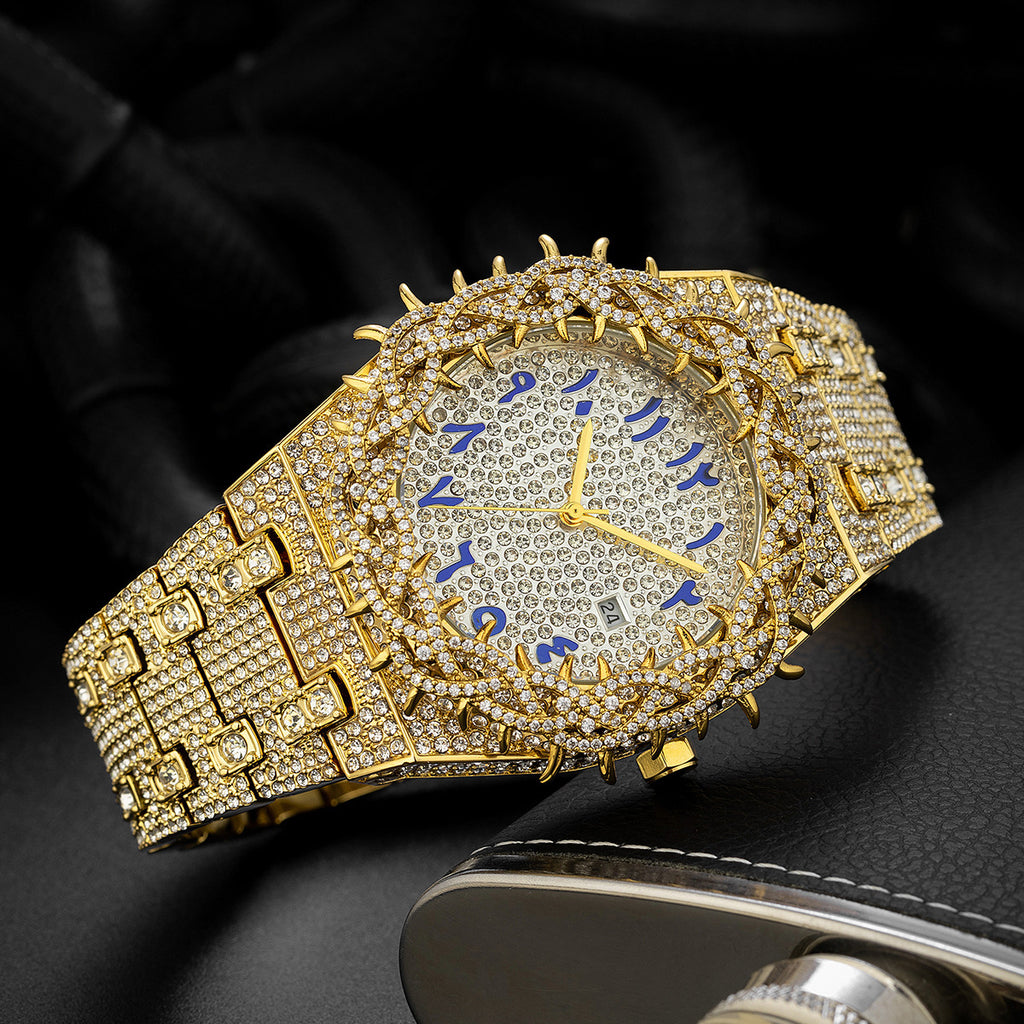 14k gold watch with personalized mesh design