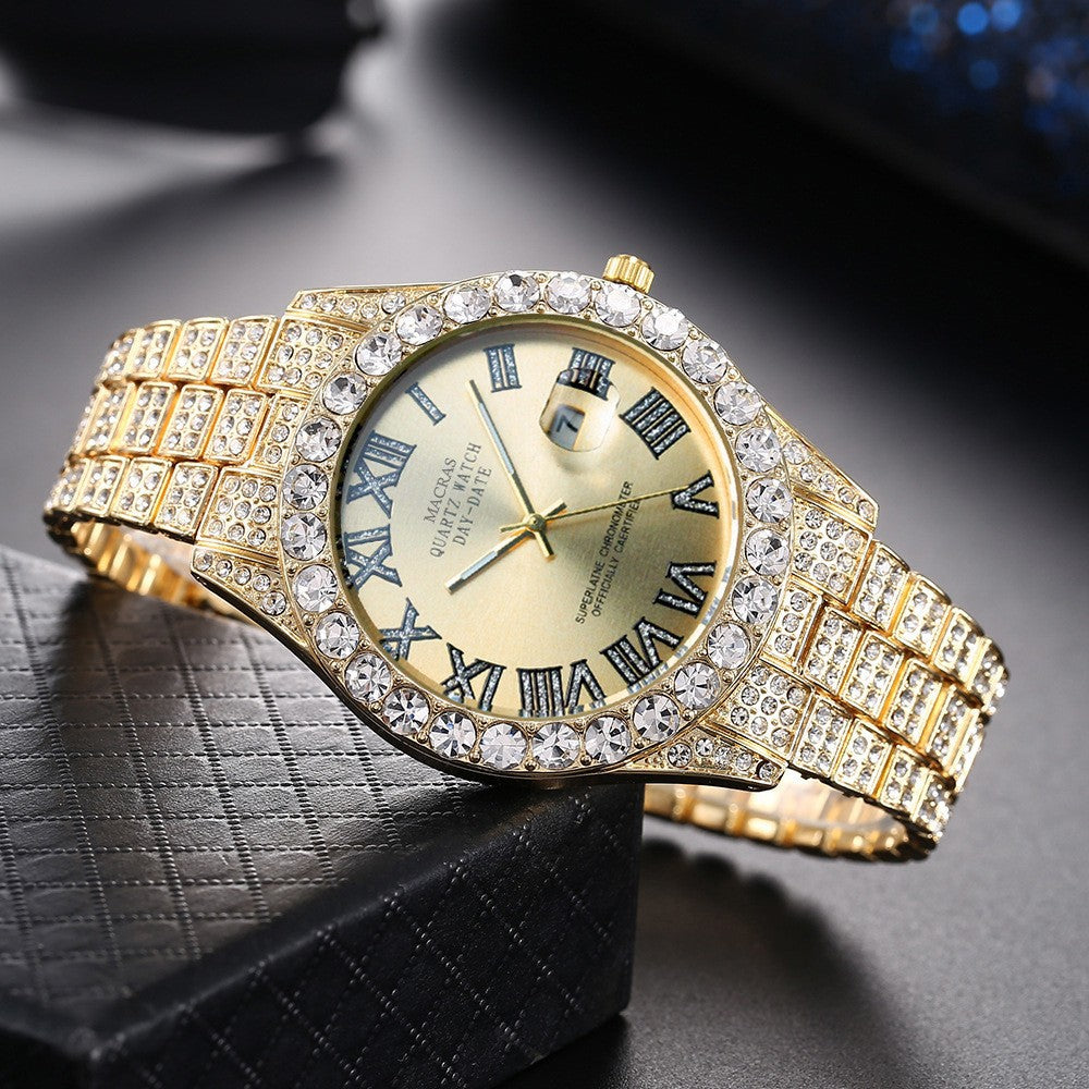 Men's Diamond Roman Numerals Steel Band Watch