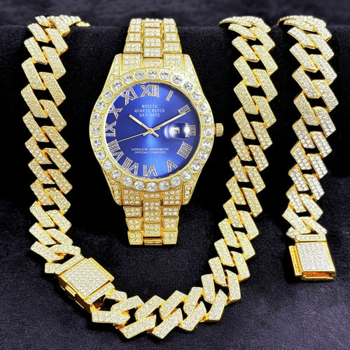 Diamond Chain, Watch, and Bracelet Set