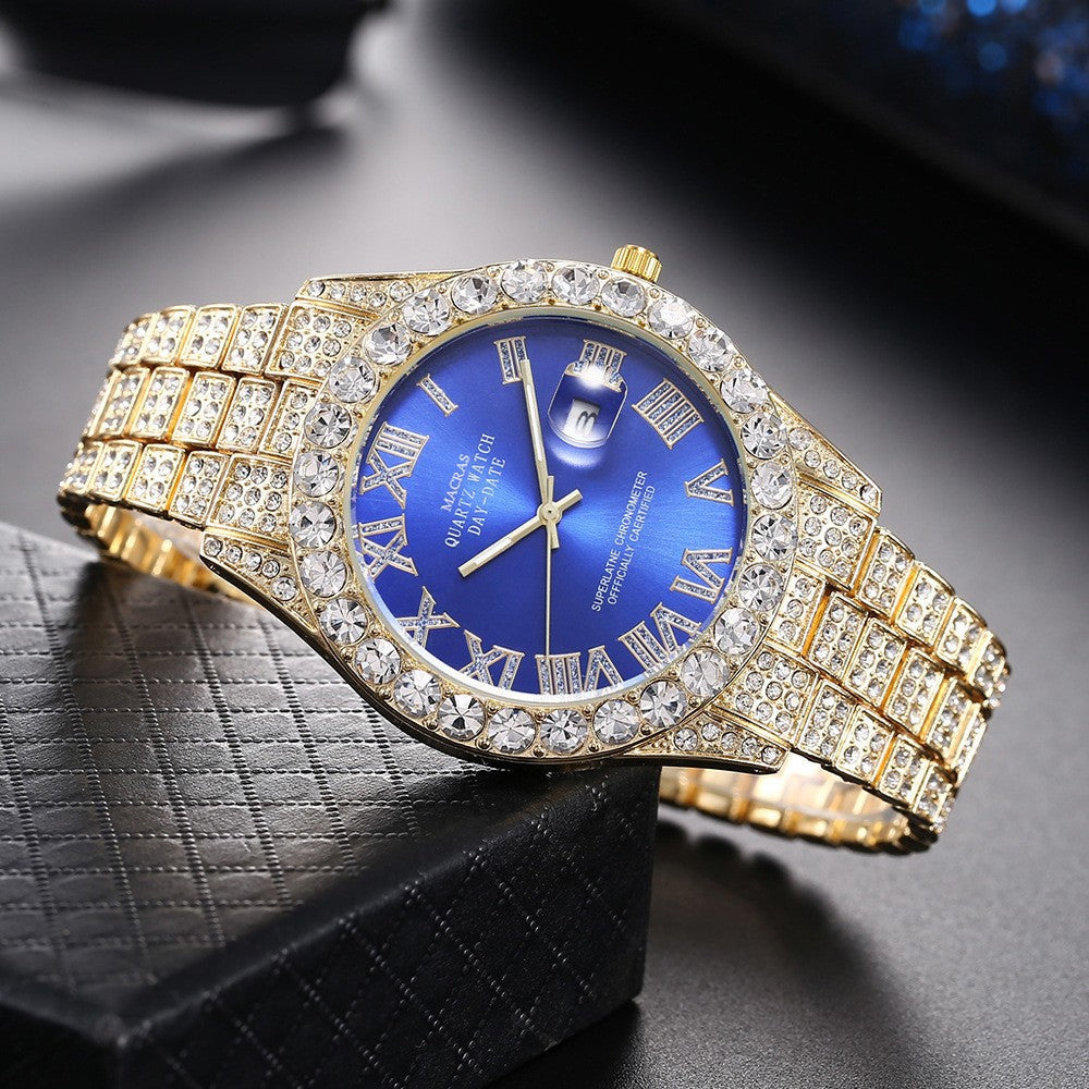 Men's Diamond Roman Numerals Steel Band Watch