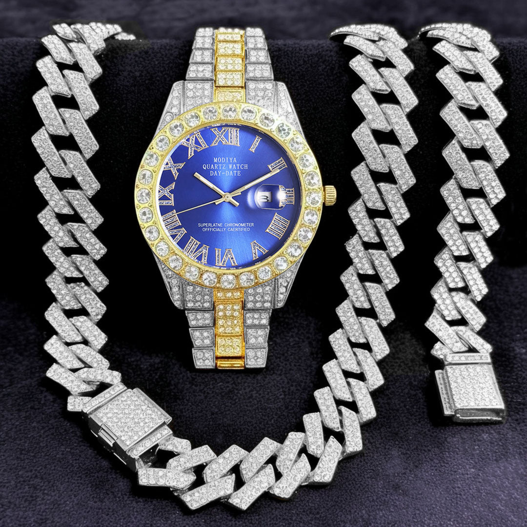 Diamond Chain, Watch, and Bracelet Set