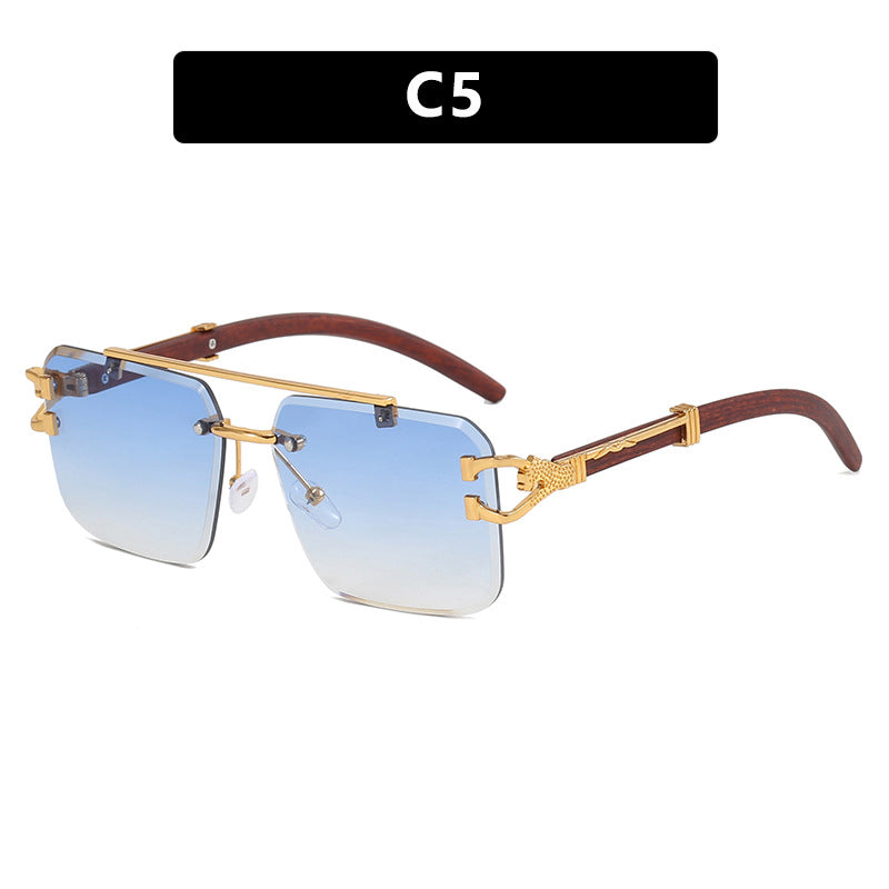 Frameless Square Sunglasses Wood Grain
