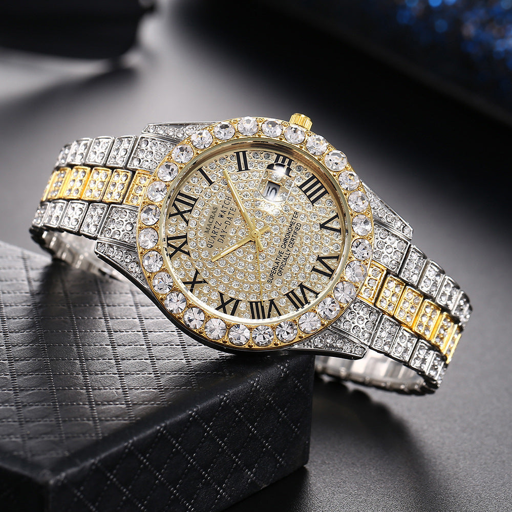 Men's Diamond Roman Numerals Steel Band Watch