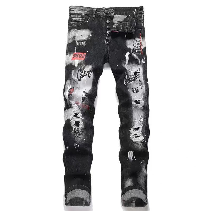 purple ripped patch jeans