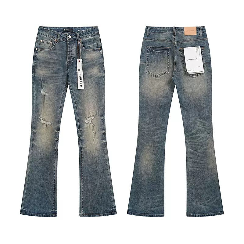 purple ripped patch jeans