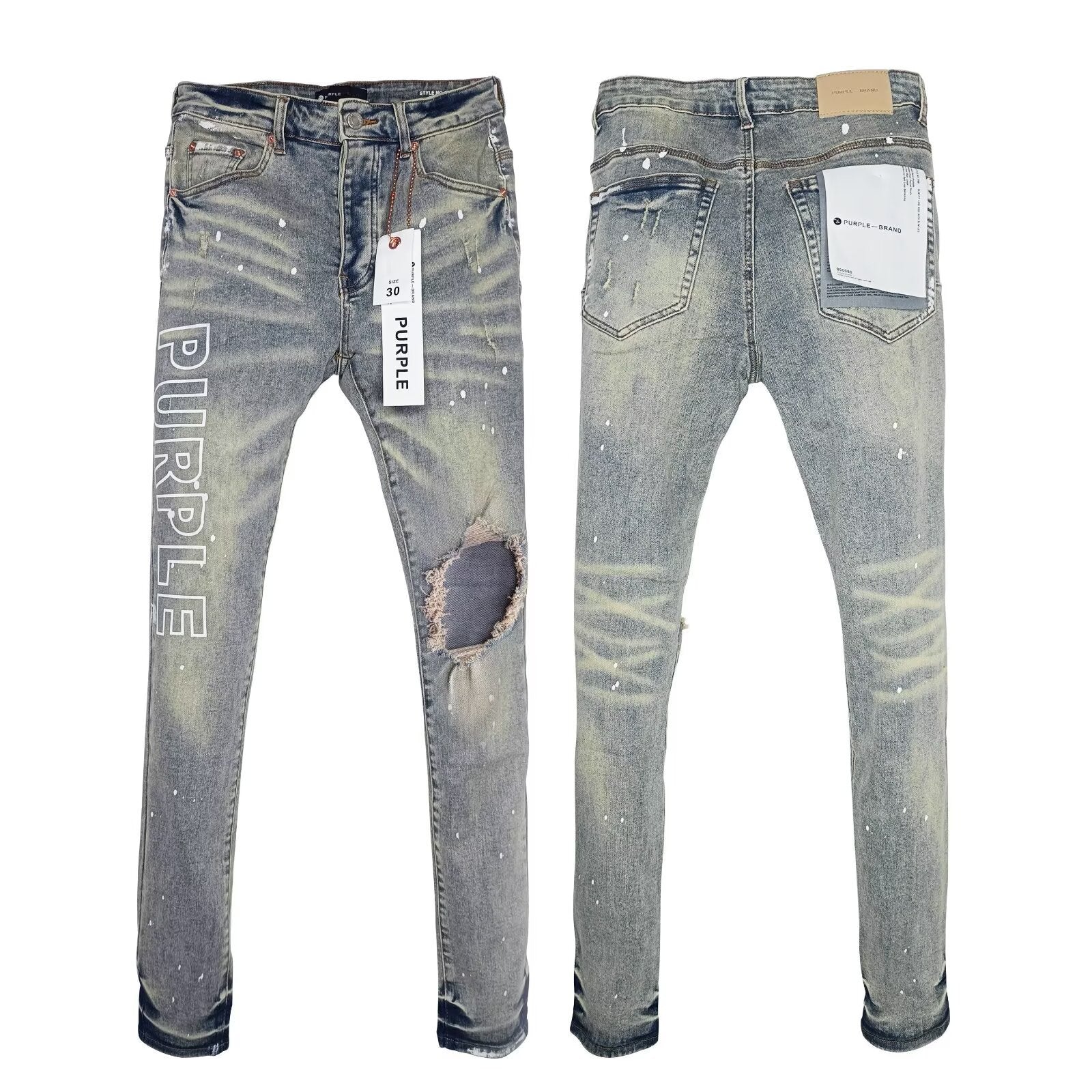 purple ripped patch jeans