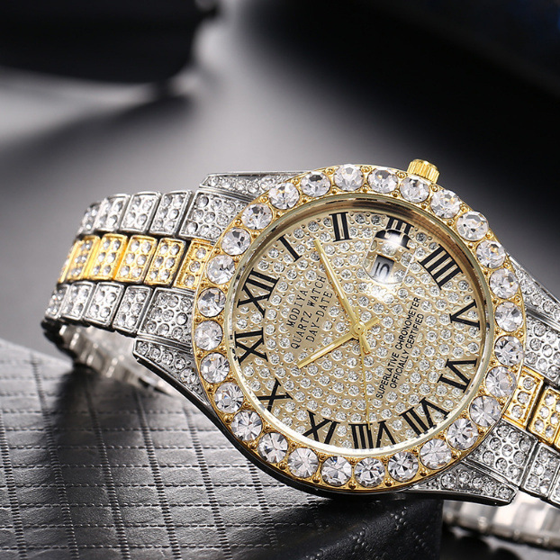 Men's Diamond Roman Numerals Steel Band Watch