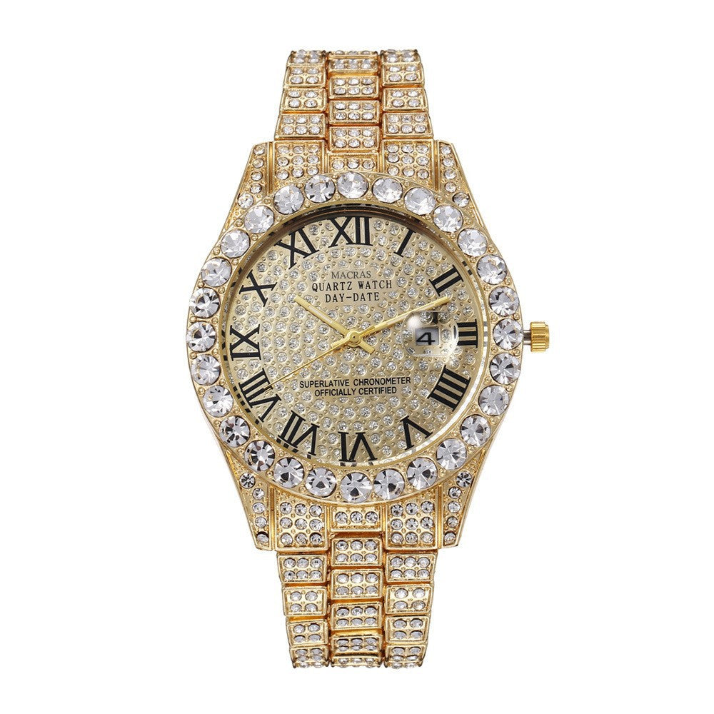 Men's Diamond Roman Numerals Steel Band Watch
