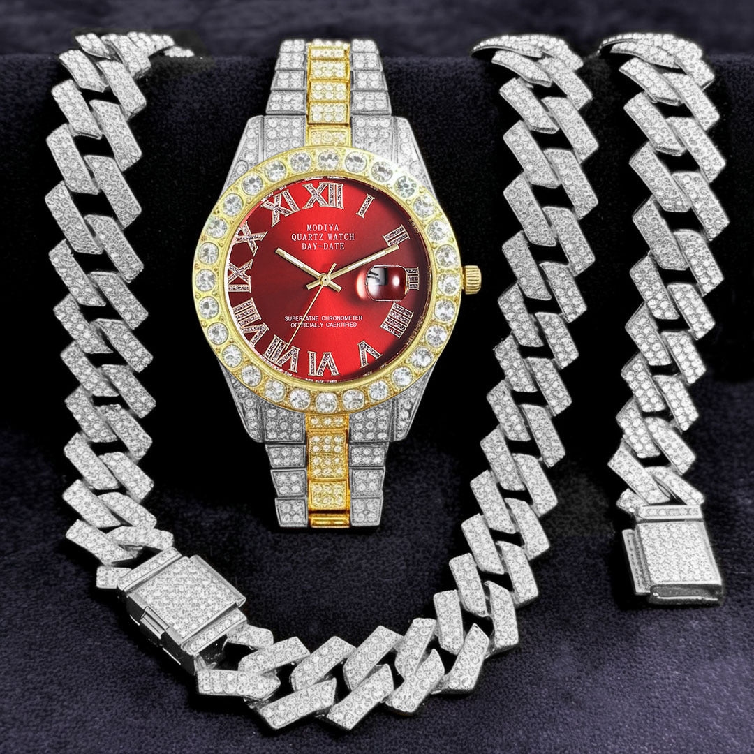 Diamond Chain, Watch, and Bracelet Set
