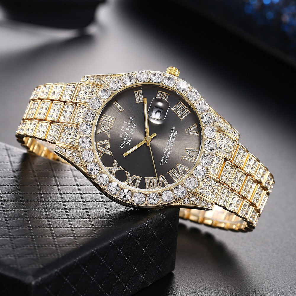 Men's Diamond Roman Numerals Steel Band Watch