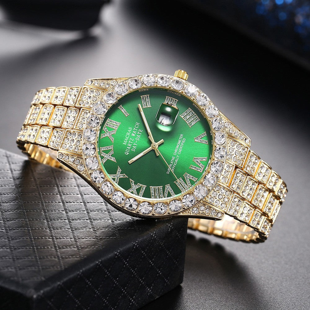 Men's Diamond Roman Numerals Steel Band Watch