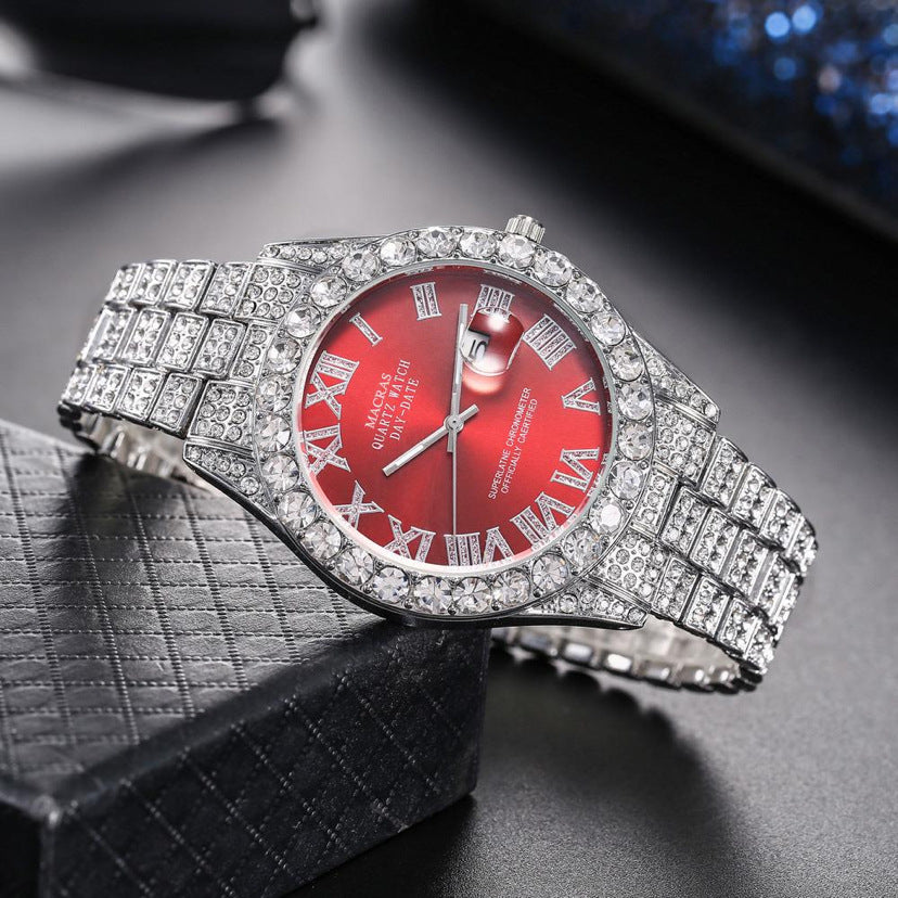 Men's Diamond Roman Numerals Steel Band Watch