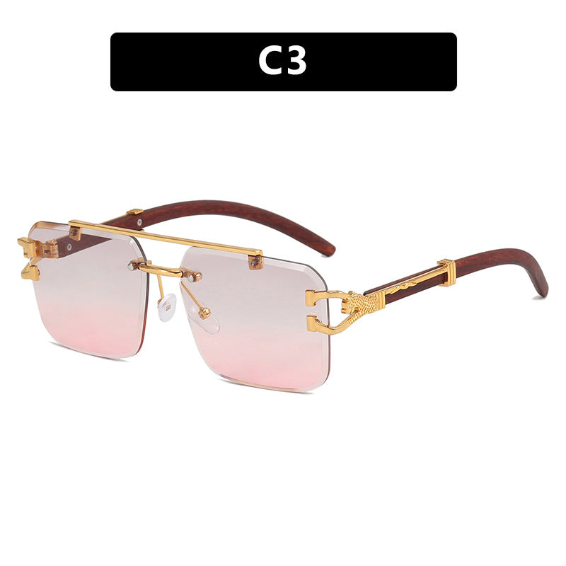 Frameless Square Sunglasses Wood Grain