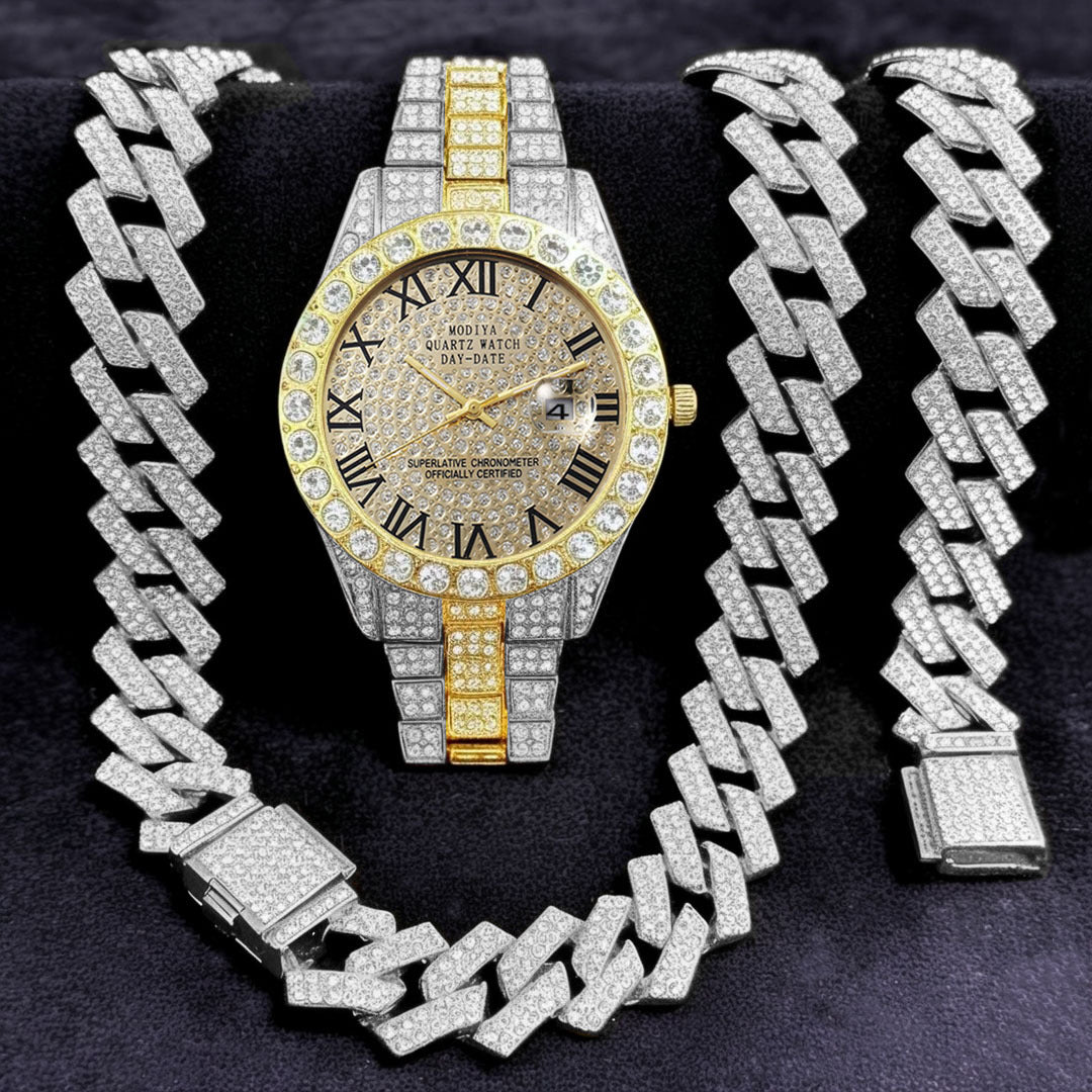 Diamond Chain, Watch, and Bracelet Set