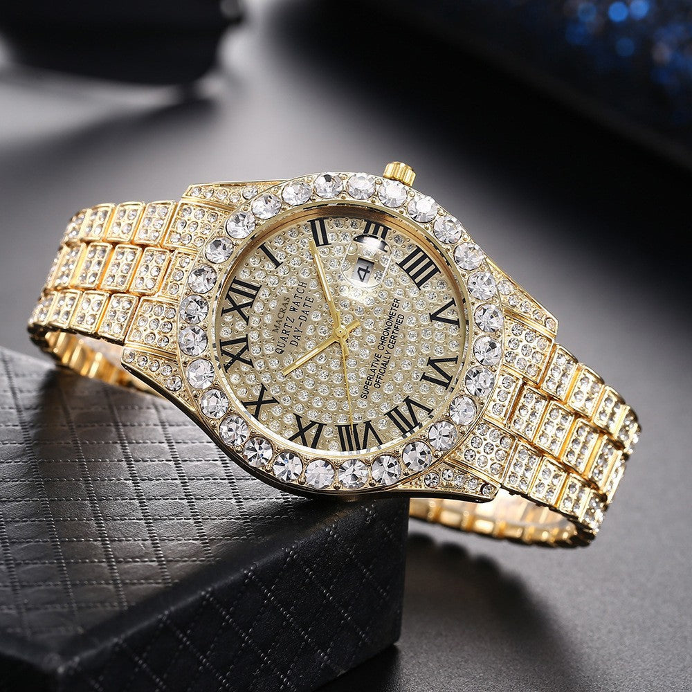 Men's Diamond Roman Numerals Steel Band Watch