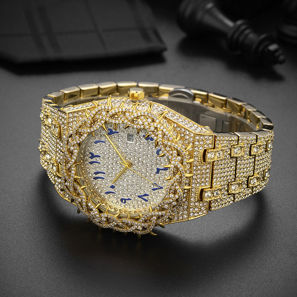 14k gold watch with personalized mesh design