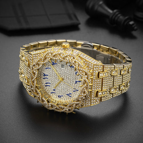 14k gold watch with personalized mesh design