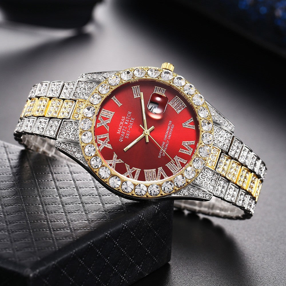Men's Diamond Roman Numerals Steel Band Watch