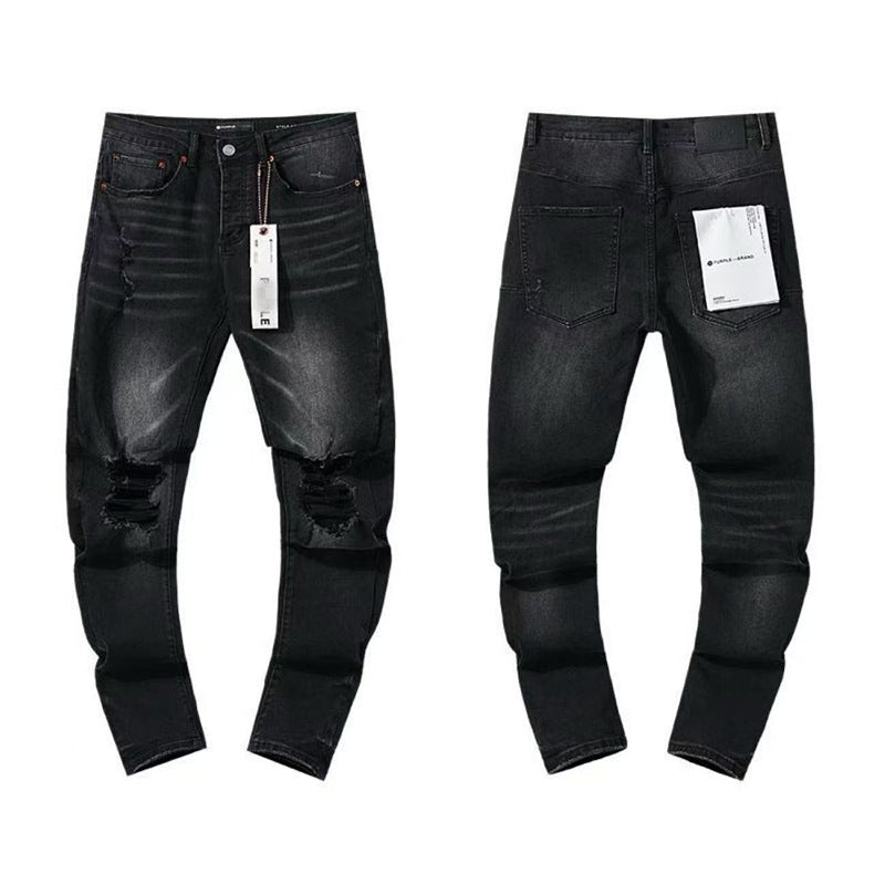 purple ripped patch jeans