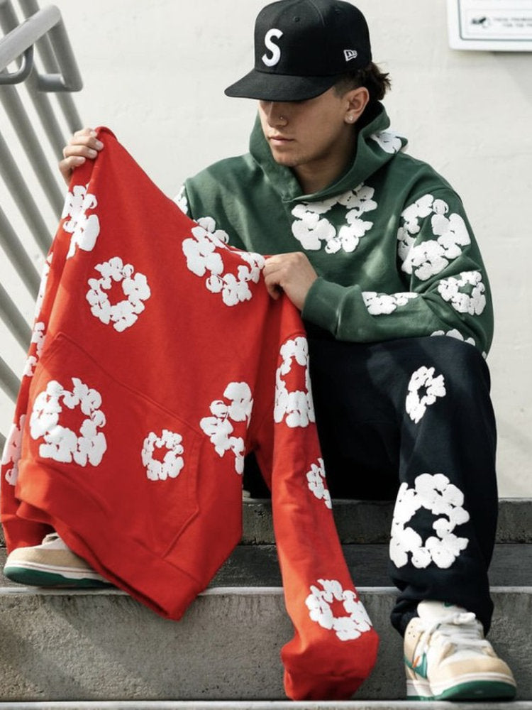 Cotton Hoodie with Plant Print