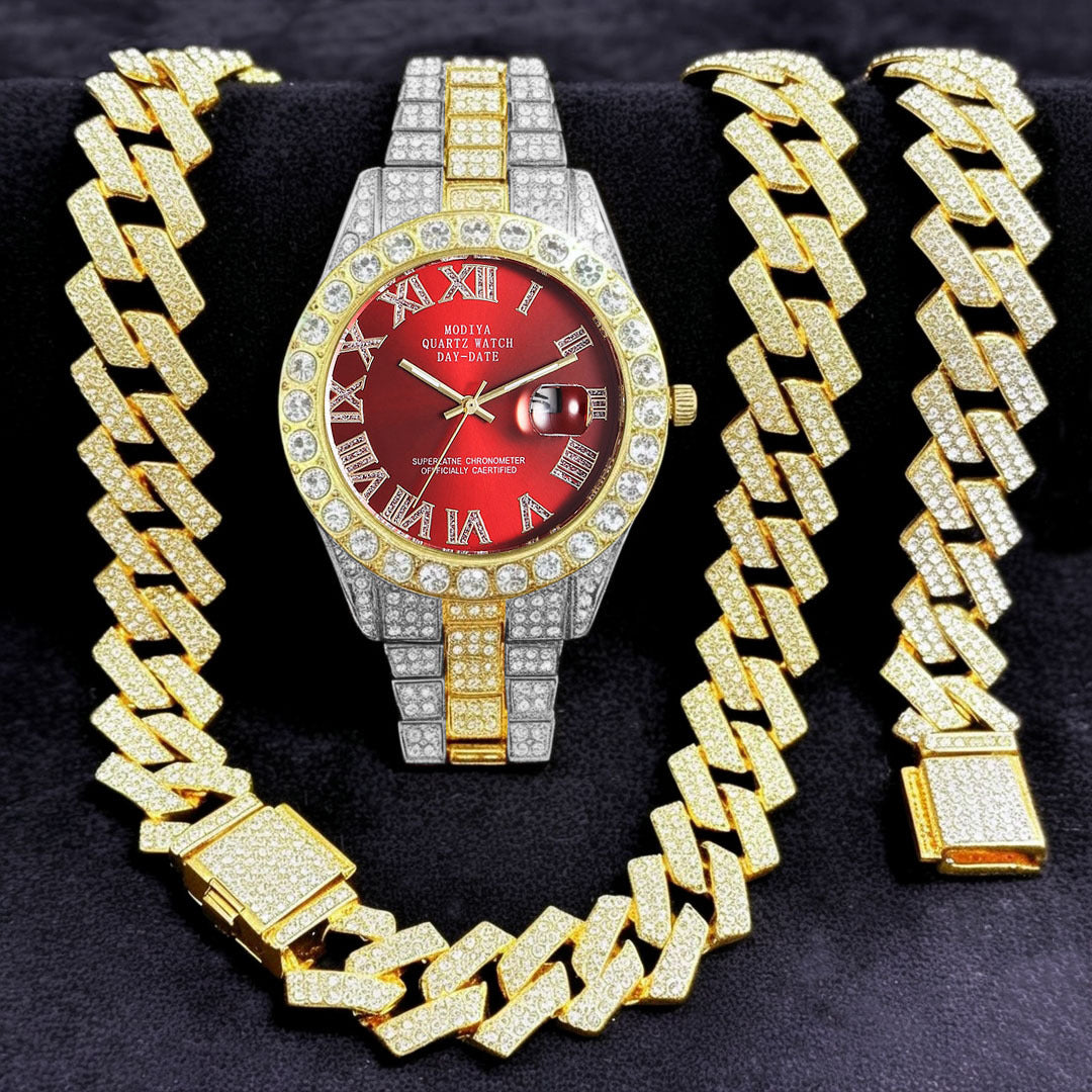 Diamond Chain, Watch, and Bracelet Set