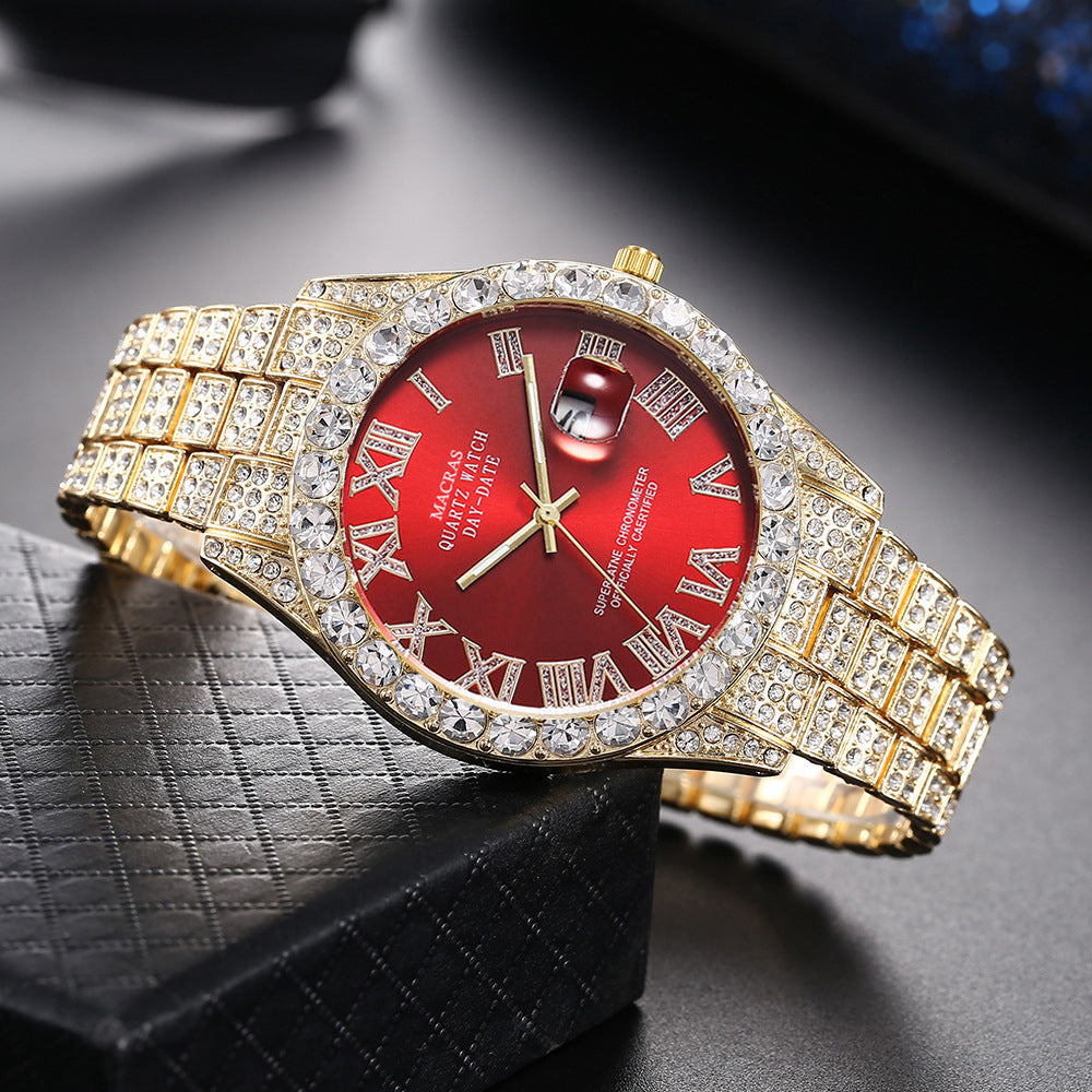 Men's Diamond Roman Numerals Steel Band Watch