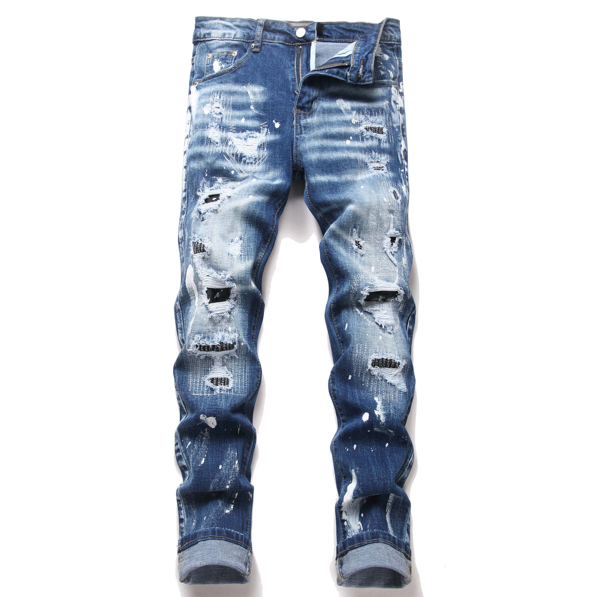 Ripped Elastic Denim Jeans