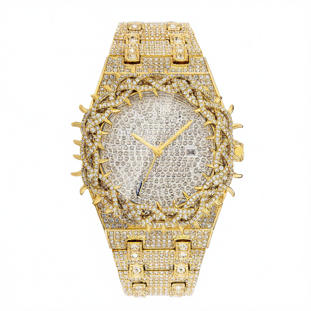 14k gold watch with personalized mesh design